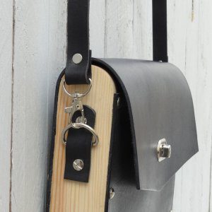Vintage Leather wood bag for women, leather cross body bag for women - Black
