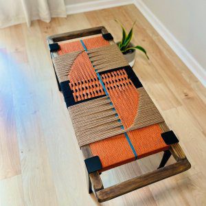 Home Mid Century Modern Style Bench • Modern Entryway Bench • End of Bed Handmade Bench • Minimalist Woven Bench