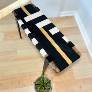 Home Mid Century Modern Style Bench • Modern Entryway Bench • End of Bed Handmade Bench • Minimalist Woven Bench