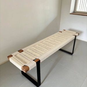 Home Mid Century Woven Bench • Modern Entryway Bench • End Bench