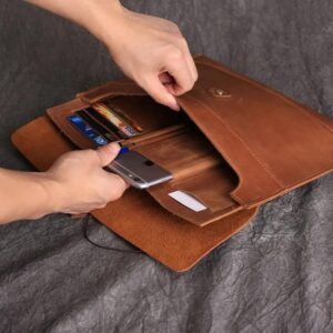 16 Inches Leather laptop / travel accessories holder with 60 inches adjustable shoulder strap