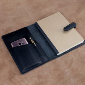 A5 Leather Notebook Case Leather Portfolio for men and women - Black