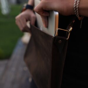 Large size leather laptop bag / Office bag for men - Dark brown