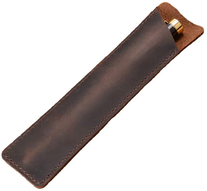 Leather Pen Case Holder Handmade Fountain Pen Pouch Protective Sleeve Cover for Ballpoint Pen, Stylus Touch Pen – Brown