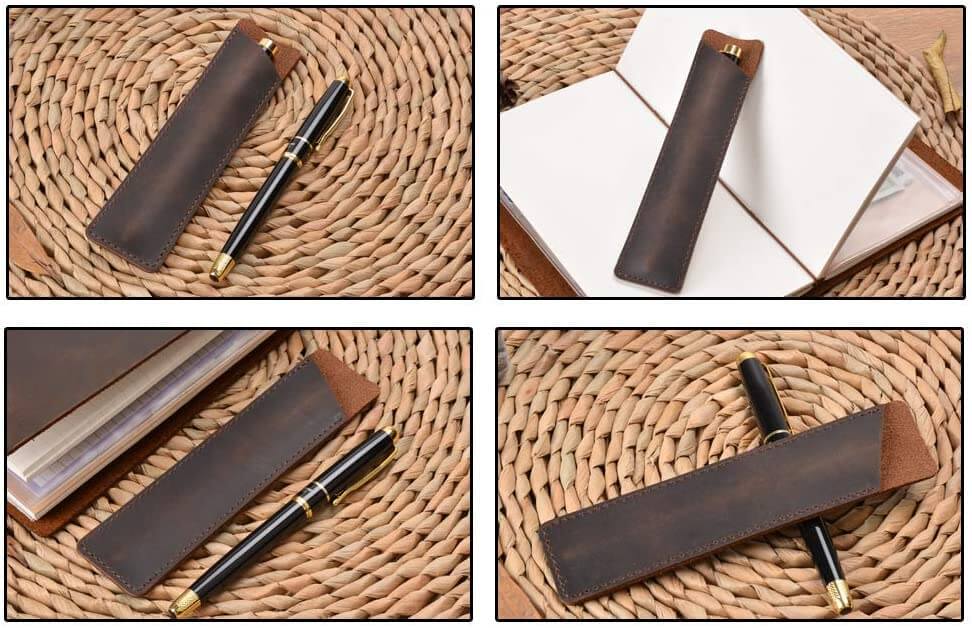 Leather Pen Case Holder Handmade Fountain Pen Pouch Protective Sleeve Cover for Ballpoint Pen, Stylus Touch Pen – Brown - Image 2
