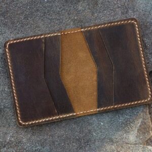 Distressed Leather Card Holder Bifold Minimalist Wallet For Men - Brown