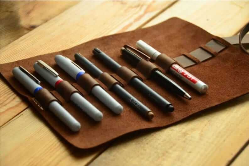 100% Pure Vintage Leather Pen Case Pencil Holder - Brown