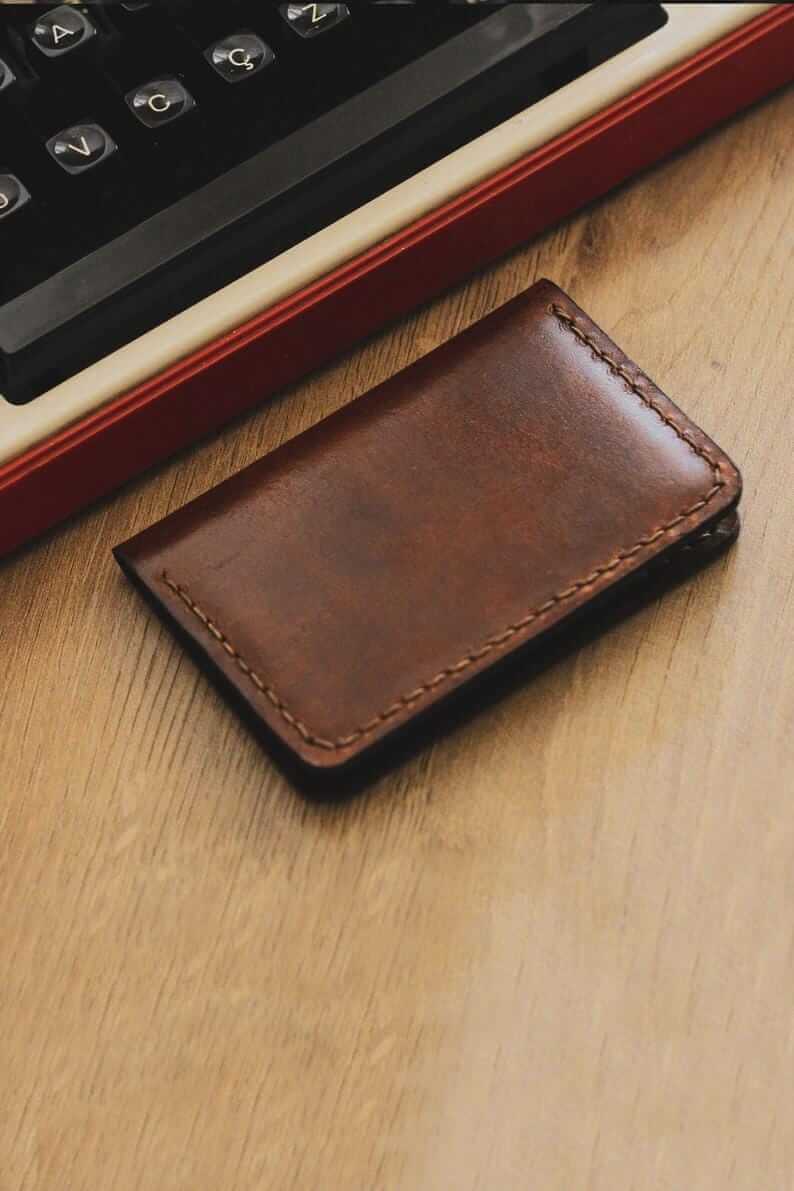 Bifold Leather Minimalist Wallet For Men & Women - Burgundy - Image 2