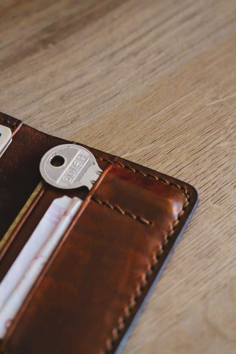 Bifold Leather Minimalist Wallet For Men & Women - Burgundy - Image 3