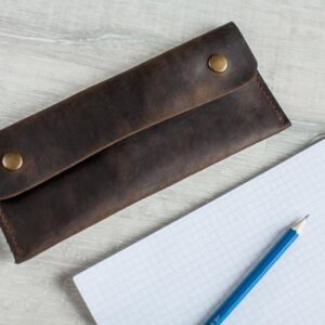Leather pencil case - Pen sleeve stationery holder - Brown