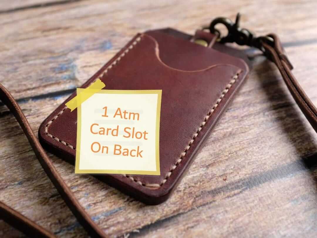 Leather id Card Holder - Unisex card holder Id Lanyard - Brown - Image 2