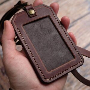Leather id Card Holder - Unisex card holder Id Lanyard - Brown