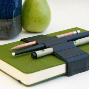 Leather Pen Bandolier, Leather Pencil Holder, Journal Pencil Holder Book Strap - Black
