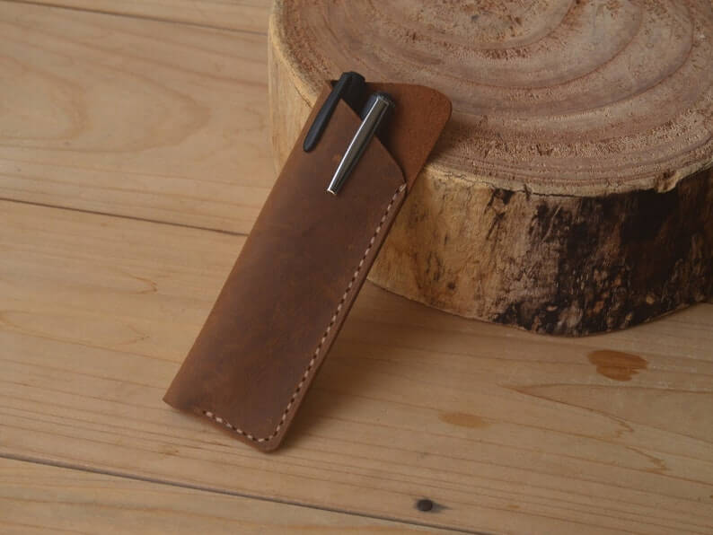 Leather Pen Holder,Pen Cover for 2,3 Pens,Crazy Horse Leather Handmade Pens Bag,Leather Gift,Genuine Leather Pencil Cover