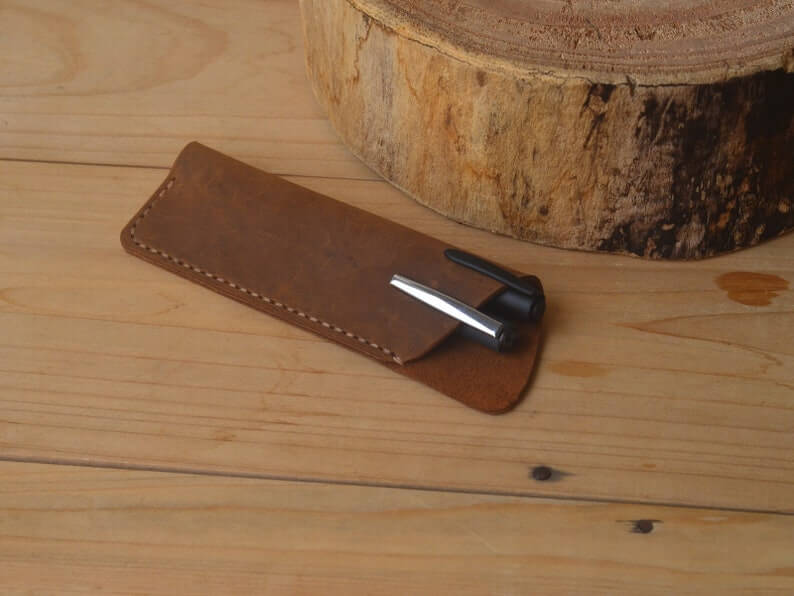 Leather Pen Holder,Pen Cover for 2,3 Pens,Crazy Horse Leather Handmade Pens Bag,Leather Gift,Genuine Leather Pencil Cover - Image 2