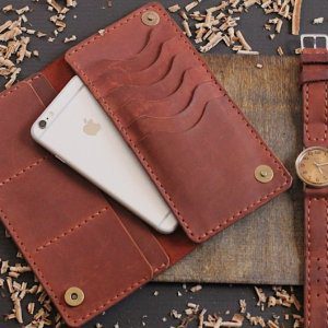 Tan leather long wallet for men and women
