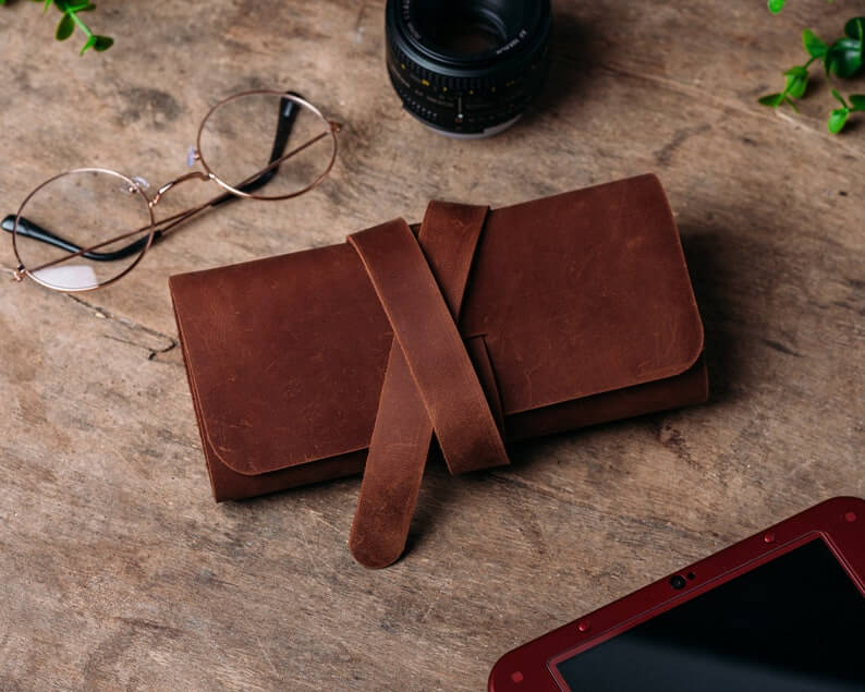 Leather Travel Cord Roll, Charger Bag, Cable Organize Case Holder, Tech Pouch Bag, Cable Organize Bag, Charger Pouch Bag - Image 2