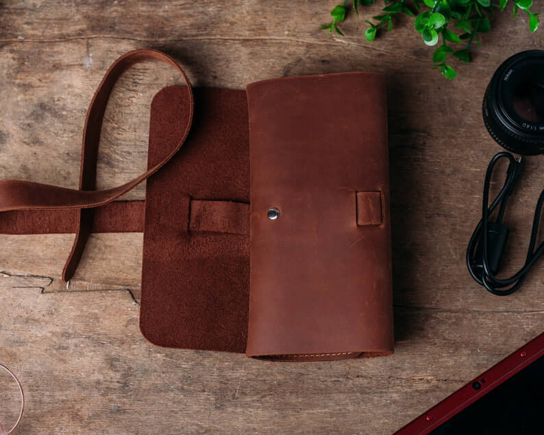 Leather Travel Cord Roll, Charger Bag, Cable Organize Case Holder, Tech Pouch Bag, Cable Organize Bag, Charger Pouch Bag - Image 3