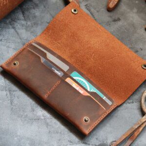 Unisex handmade leather long wallet