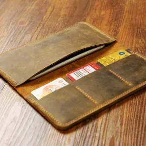 vintage distressed leather long clutch Wallet for men