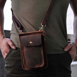 Leather Belt Pouch Mens Small Cases Waist Bag Hip Pack Belt Bag Fanny Pack Bumbag for Men