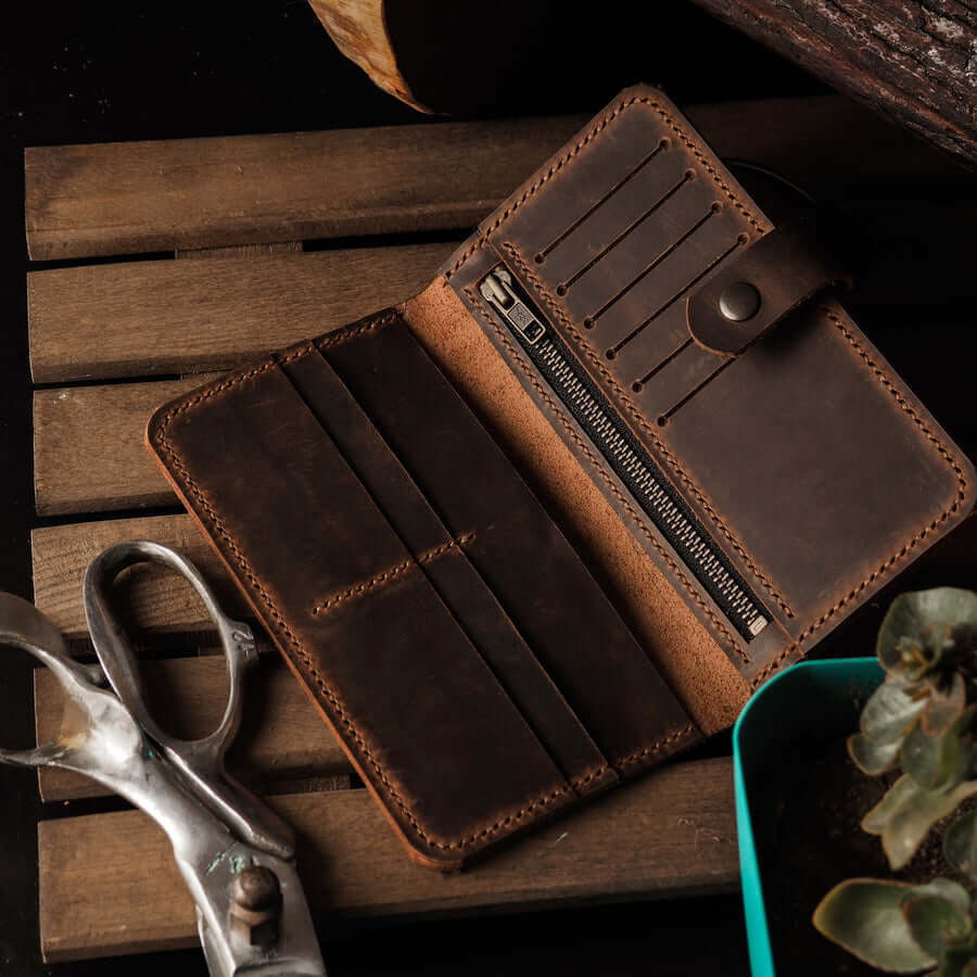 Vintage Handmade Leather Long Wallet For men