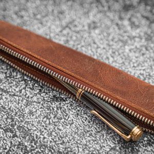 Leather zipper single pen holder leather Fountain Pen Case/holder