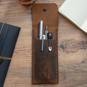 Leather pen sleeve, Pen case, pen holder, pencil case
