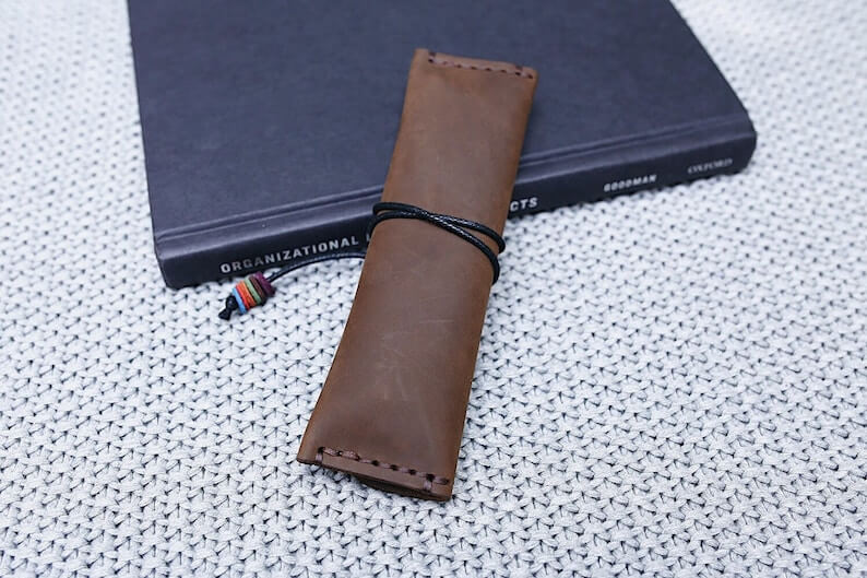 Leather Pen Pouch,Handmade Leather Pen Case, Pen Holder,Vintage Pen Bag,Pen Sleeve - Image 4