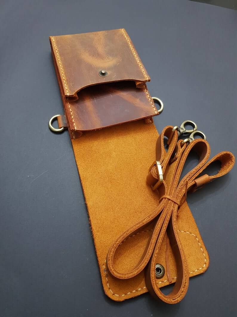 Leather Phone Bag, Crossbody Handmade Leather Purse Strap, Small Shoulder Bags, Leather Crossbody Phone Purse, Wallet Iphone 13 Promax Pounch - Image 3