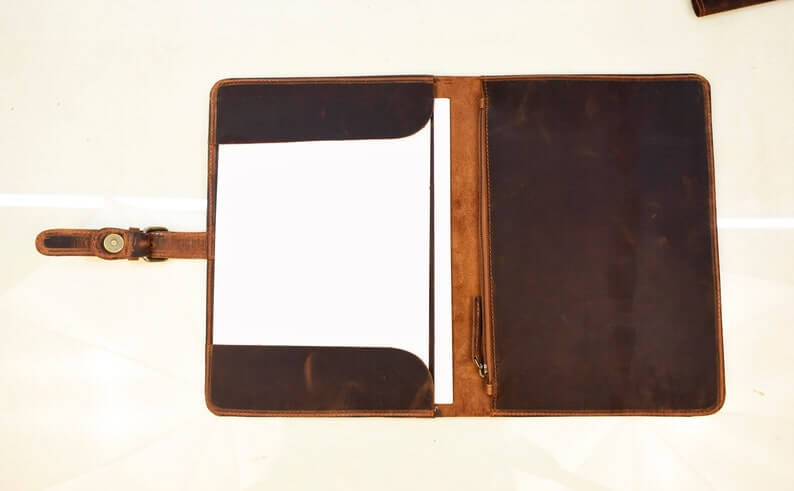 Leather Portfolio, Leather Organizer, Document Holder for Women & men Leather Folder Folio, A4 Padfolio Pouch Travel Case - Image 2
