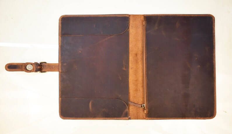 Leather Portfolio, Leather Organizer, Document Holder for Women & men Leather Folder Folio, A4 Padfolio Pouch Travel Case - Image 3