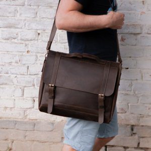 Leather laptop bag for men, High quality top grade cow leather bag - Brown