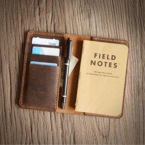 Leather Journal Cover for men & women pocket size 3.5" x 5.5" with pen holder Refillable Distressed Brown
