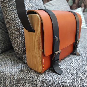 Wood Leather Crossbody bag, Leather purse, Leather bag, Wooden shoulder bag for women