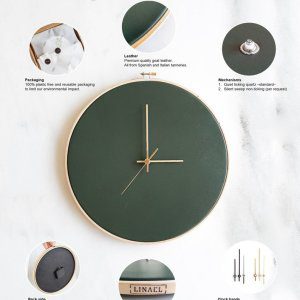 12 Inches Leather Wall clock - Black for office & home decor