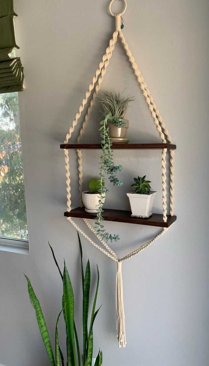 Macrame Handmade Wooden Shelf | Macrame Hanging Shelf | Hanging Shelves | Wooden Shelf 【Macrame Hanging Shelf】