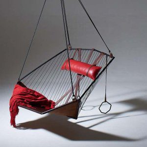 Leather Swing Chair, Angular Sling Chair Genuine Leather Brown Swing Chair, Minimal Swing Chair