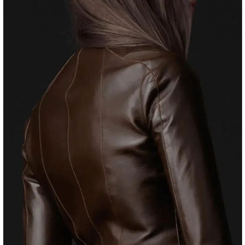 Women Genuine Leather Peplum Style Jacket with collar & long SleevesĀ - Image 5