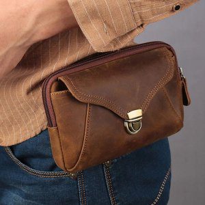 Fashion Bum Bag Waist Pack Men Women Leather Waist bag Belt bag Pack On Belt Pouch Genuine Leather Outdoor Phone Pouch Cigarette Tissue case