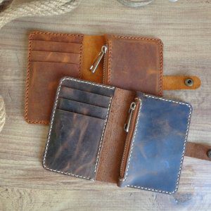 Handmade vertical leather zipper wallet for men & women