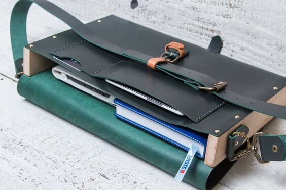 16 inch Leather wood bag for men, Leather office bag -Black - Image 2