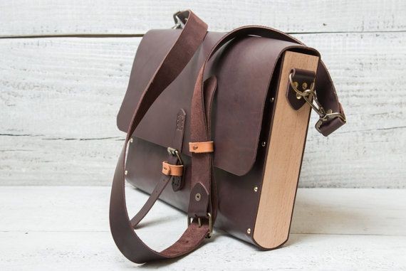 16 inch Leather wood bag for men, Leather office bag -Black - Image 4