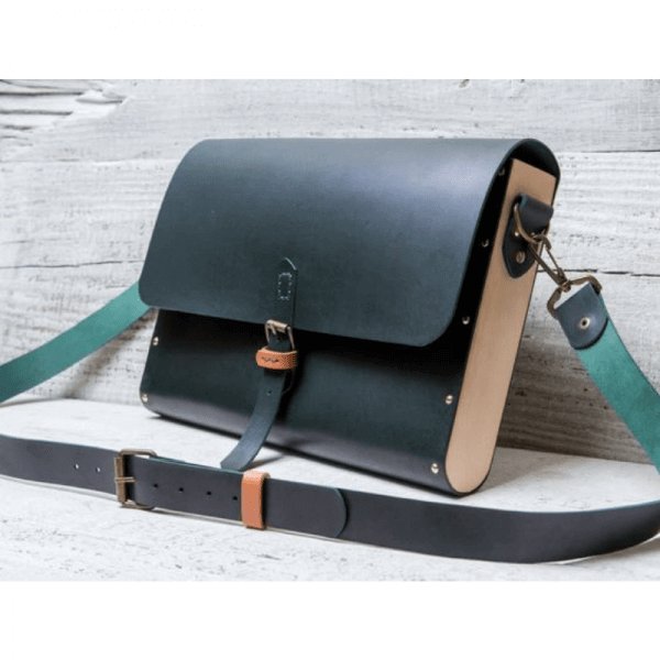 16 inch Leather wood bag for men, Leather office bag -Black