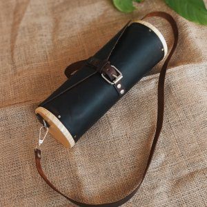 Unisex Leather Shoulder Bag, Wood Bag, Leather & Wood, Round Bag