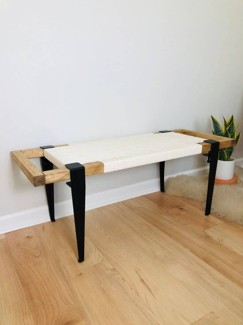 Hand Woven Bench •Stylish Bench Mid Century Woven Bench - Image 4