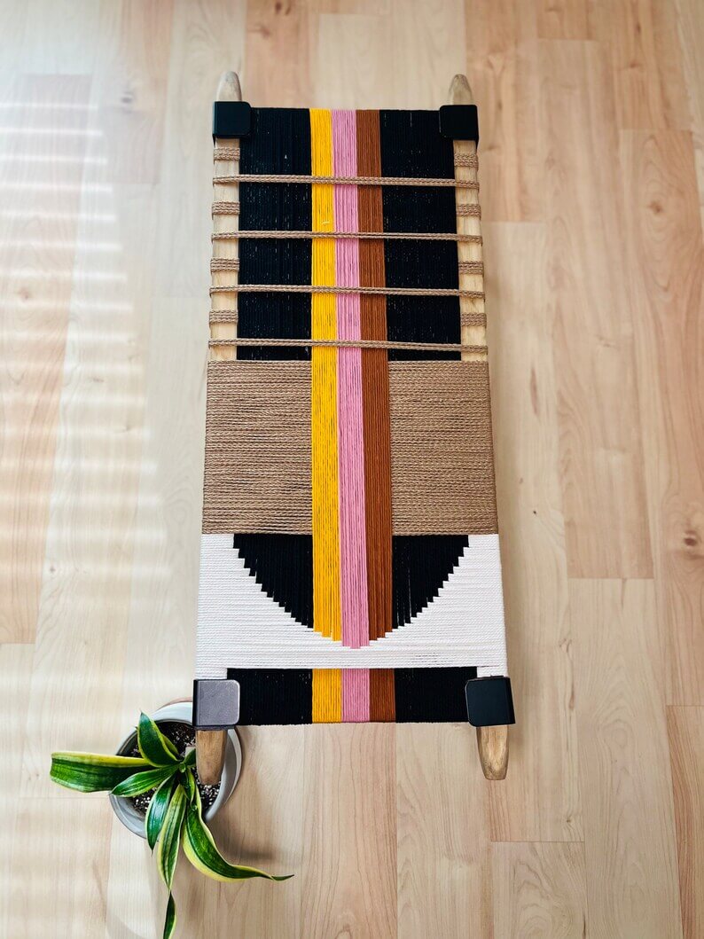 Hand Woven Bench •Stylish Bench Mid Century Woven Bench • Modern Entryway Bench • End Bench • Metal Bench • Charpoy Bench, Hand Woven Bench - Image 2