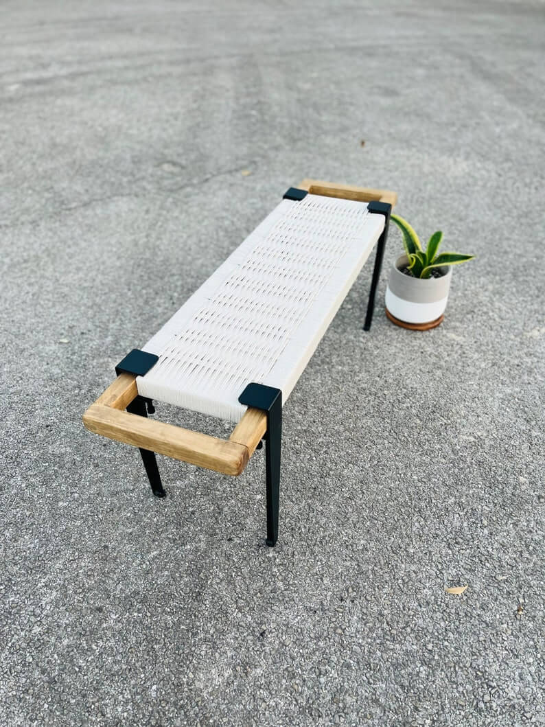 Hand Woven Bench •Stylish Bench Mid Century Woven Bench - Image 2