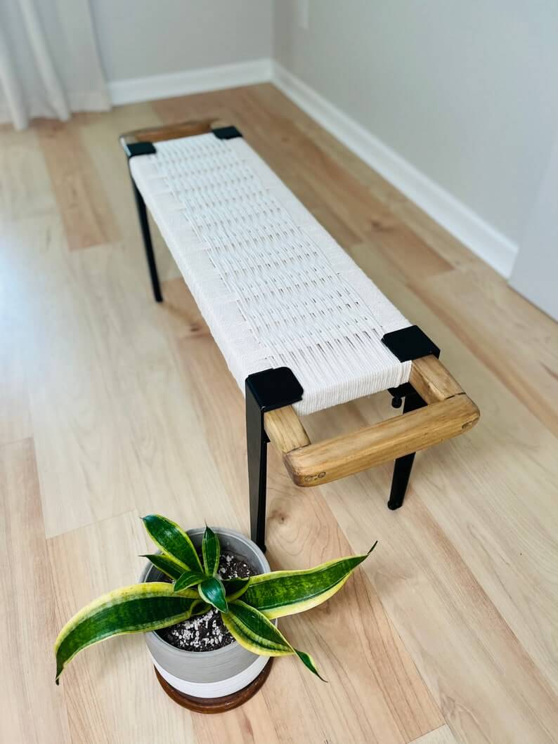 Hand Woven Bench •Stylish Bench Mid Century Woven Bench