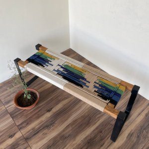 Hand Woven Bench • Mid Century Woven Bench